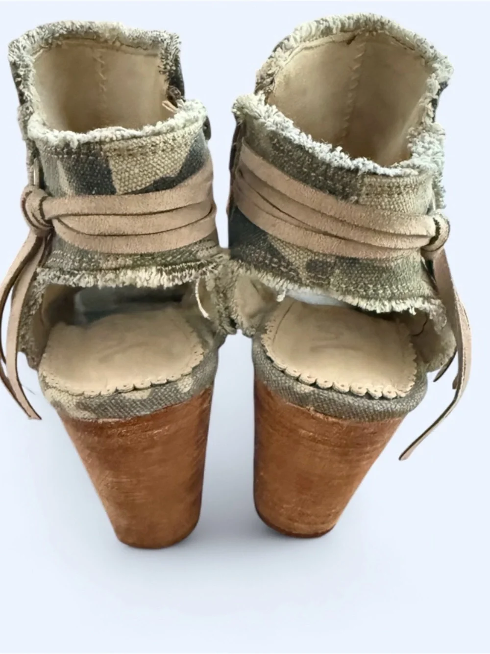 Very G Keely camo wedge booties fringe tassel Boho chic western
